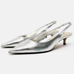 Zara Metallic Kitten Heel Slingback